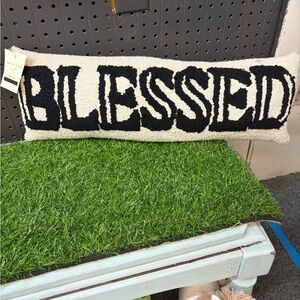 Black and White 'Blessed' Decorative Pillow